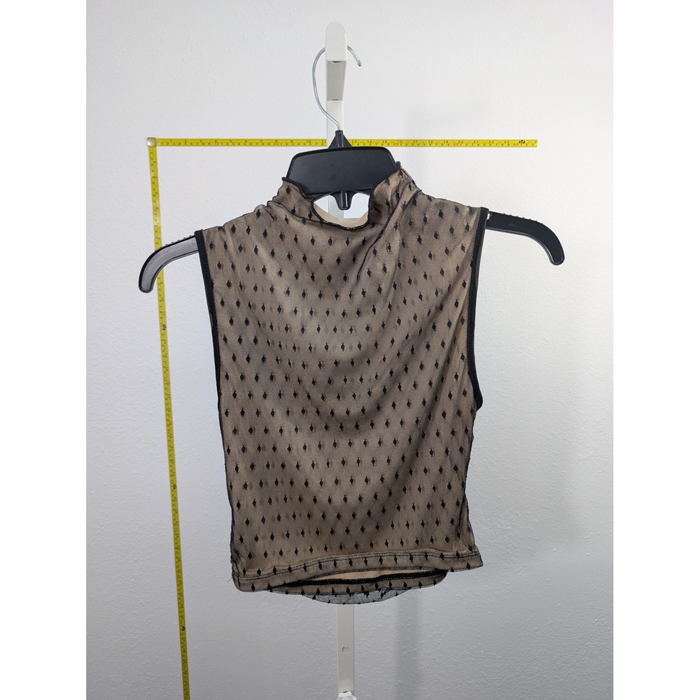 SHEIN Womens Mock Neck Mesh Layered Sleeveless Top Black Tan Diamond Flocked M